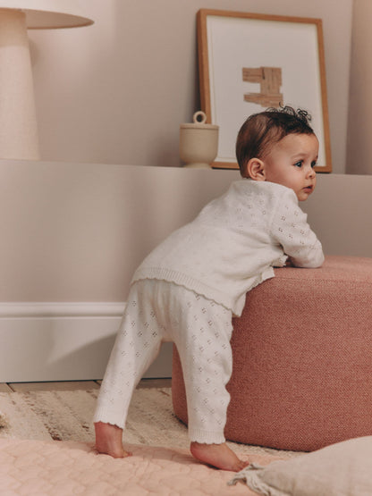 Ecru Cashmere Blend Knitted Wrap Over Cardigan and Leggings Baby 2 Piece Set (0mths-2yrs) - image 5