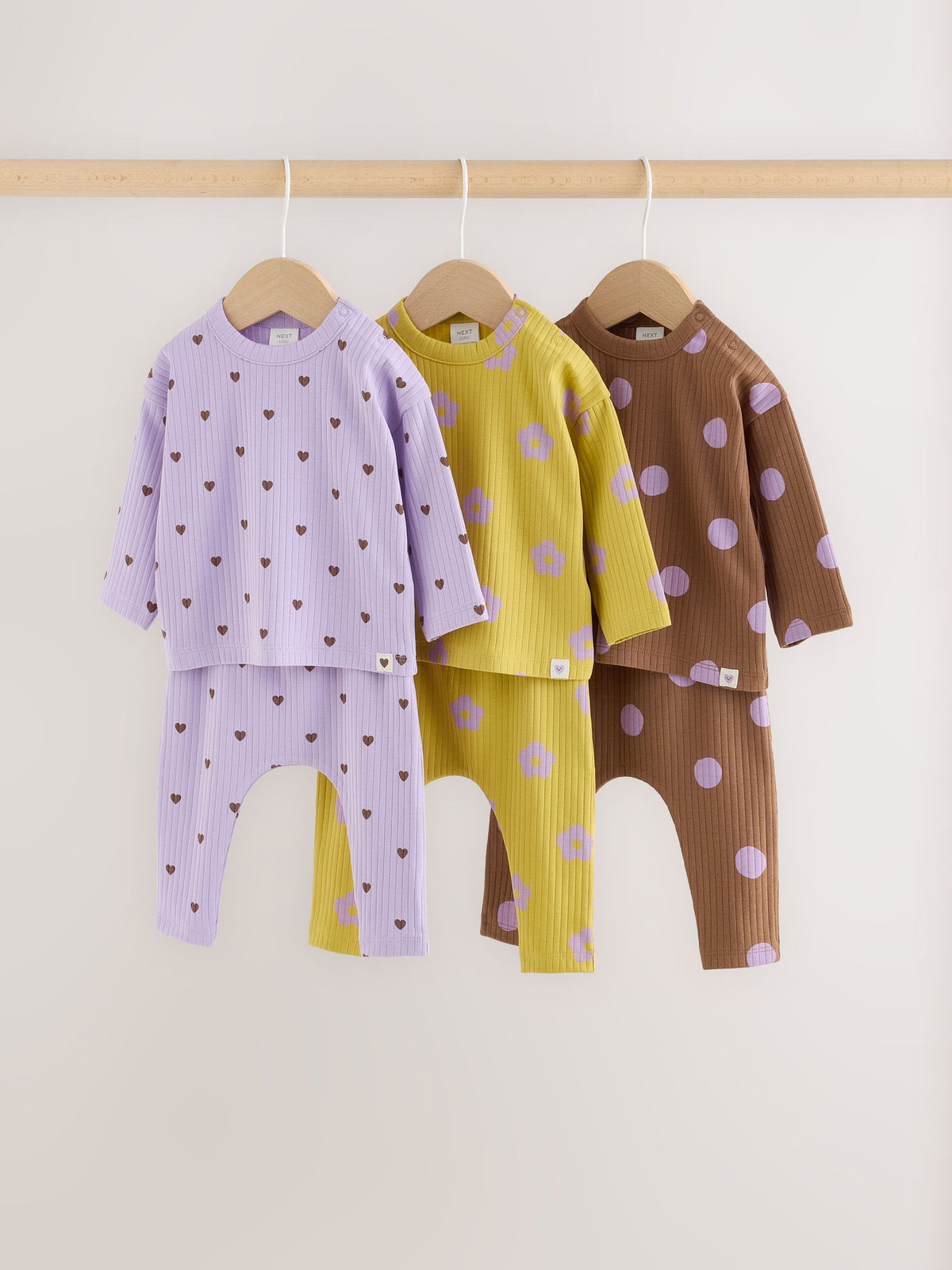 Brown / Purple Baby Long Sleeve Top And Leggings 6 Piece Set (0mths-2yrs) - image 1