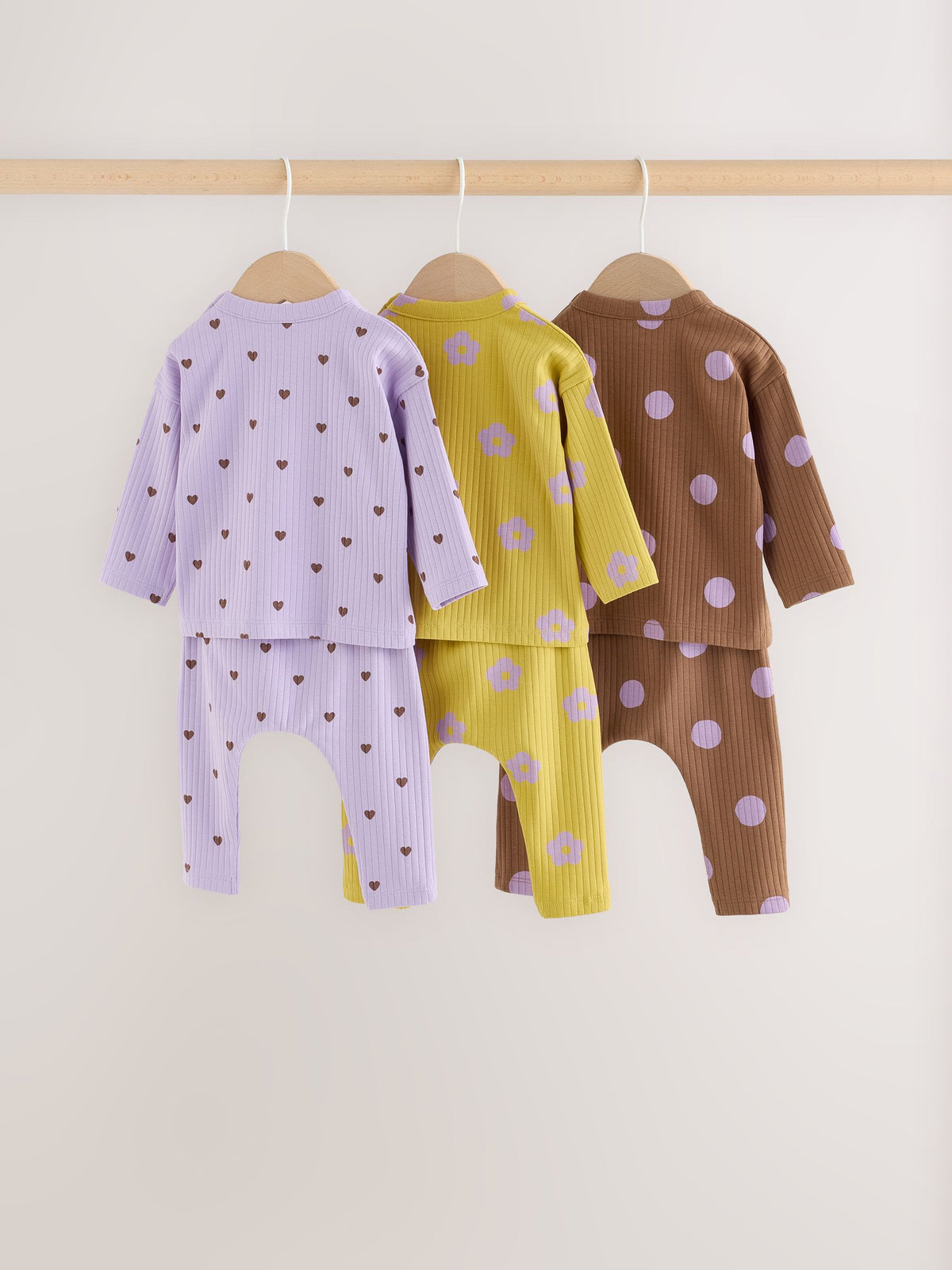 Brown / Purple Baby Long Sleeve Top And Leggings 6 Piece Set (0mths-2yrs) - image 2
