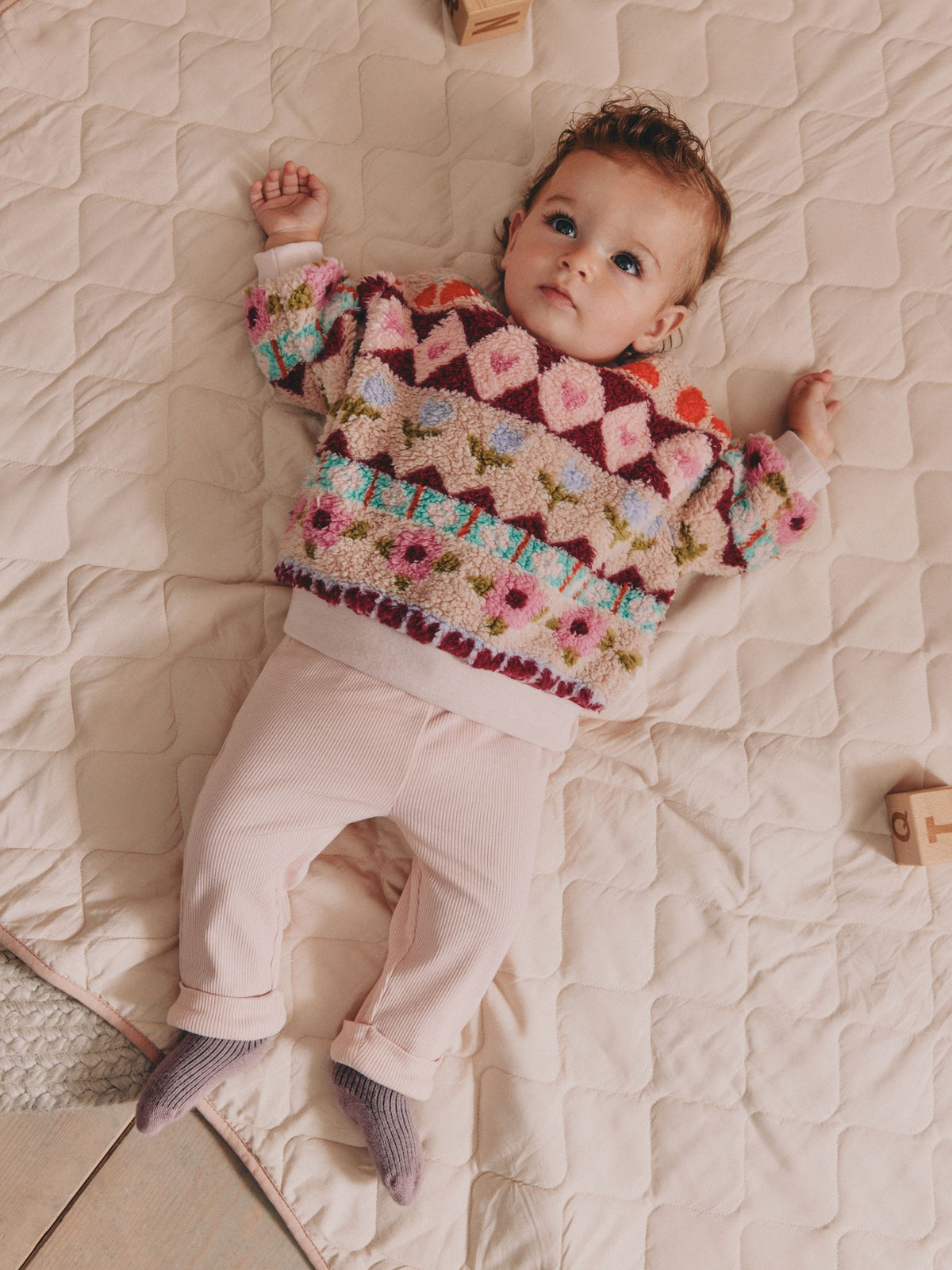 Pink Fairsle Printed Baby Fleece Sweater and Leggings Set 2 Piece (0mths-2yrs) - image 2
