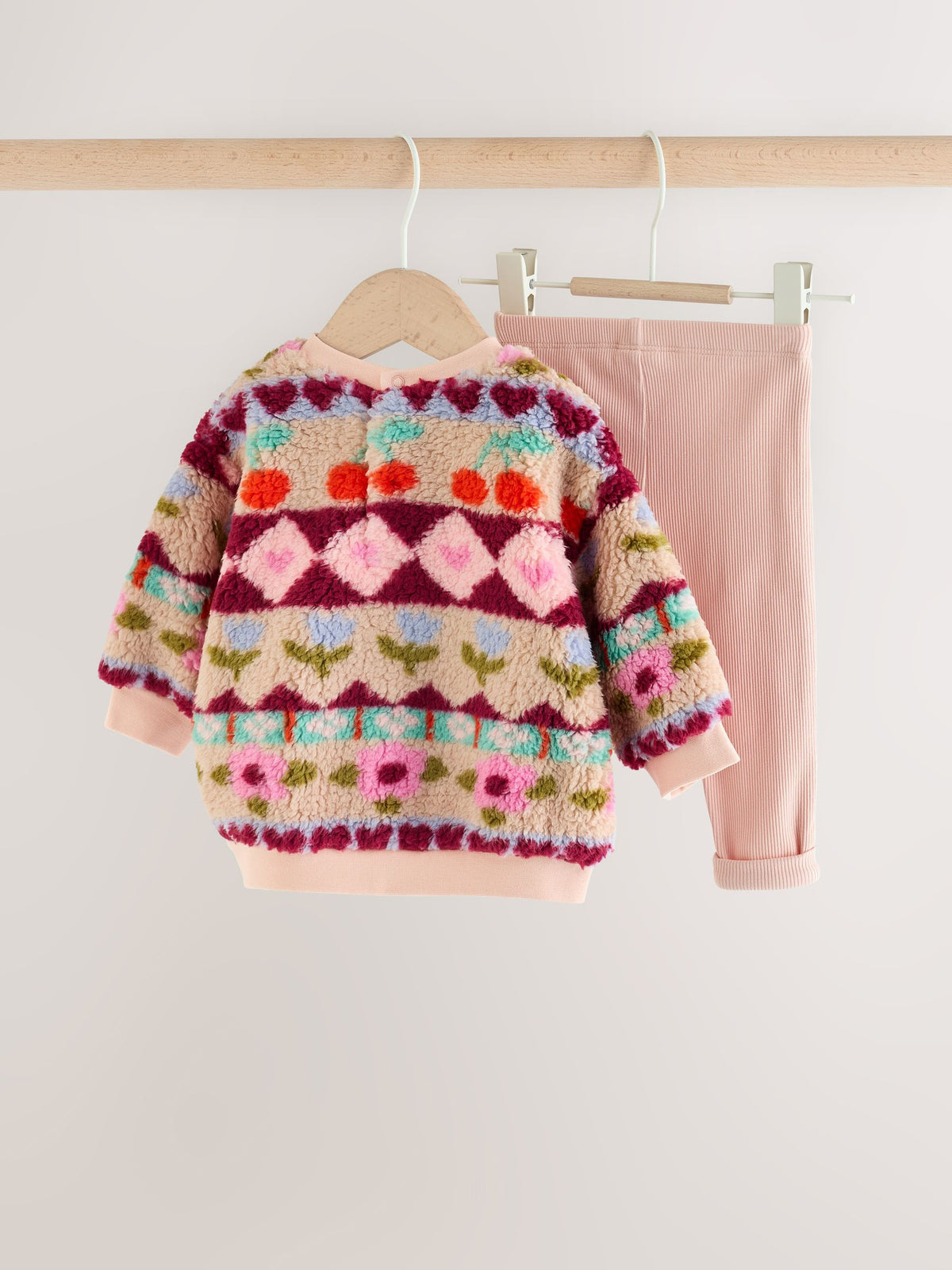 Pink Fairsle Printed Baby Fleece Sweater and Leggings Set 2 Piece (0mths-2yrs) - image 5