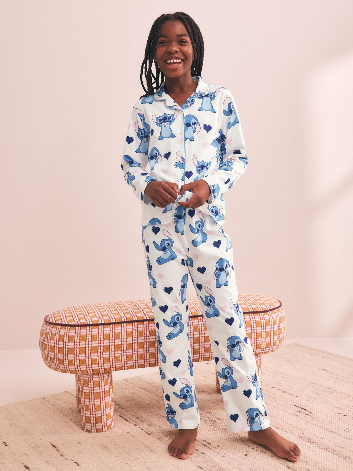 Blue/Ecru Lilo & Stitch Jersey Button Through Pyjamas 1 Pack (3-16yrs) - image 1