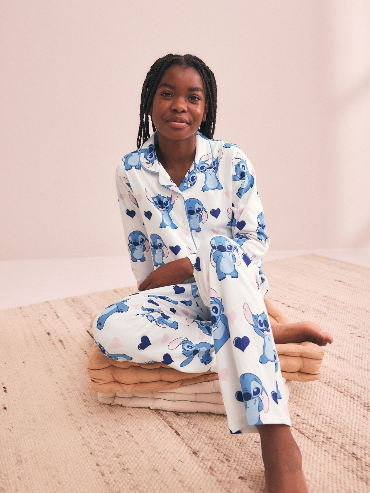 Blue/Ecru Lilo & Stitch Jersey Button Through Pyjamas 1 Pack (3-16yrs) - image 2