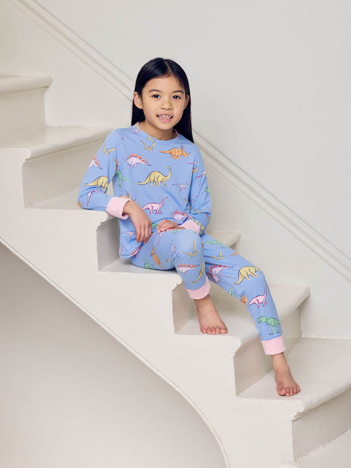 Chelsea Peers Blue Kids Jurassic Dinosaur Print Long Pyjamas Set - image 1