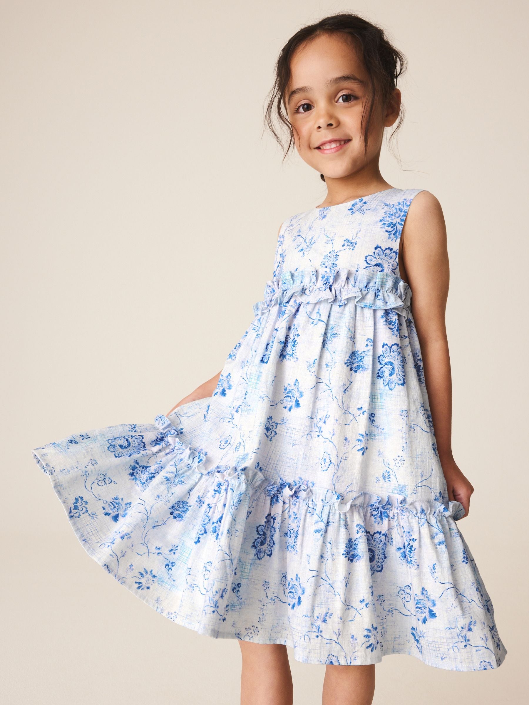 Dsiney Kidz - Blue and White Floral Tiered Smock Dress (3-16yrs) image 1