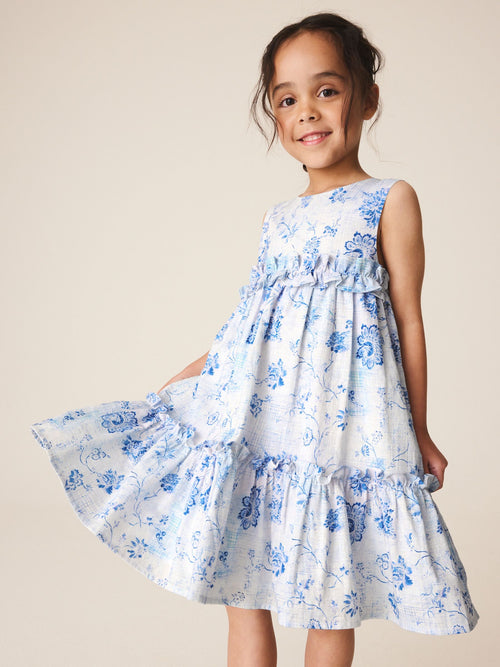 Dsiney Kidz - Blue and White Floral Tiered Smock Dress (3-16yrs) image 1