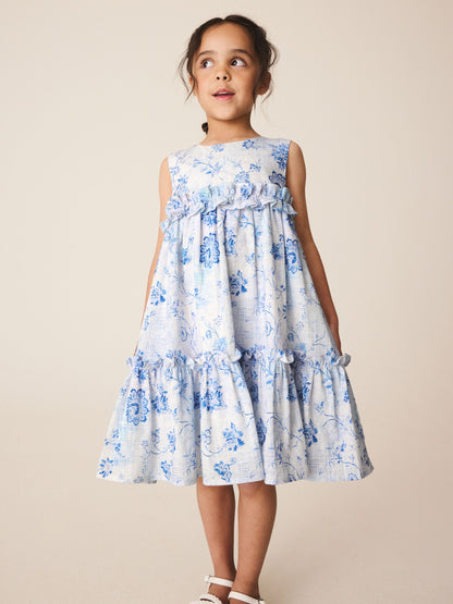 Dsiney Kidz - Blue and White Floral Tiered Smock Dress (3-16yrs) image 2