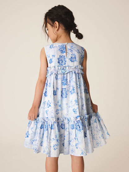 Dsiney Kidz - Blue and White Floral Tiered Smock Dress (3-16yrs) image 3