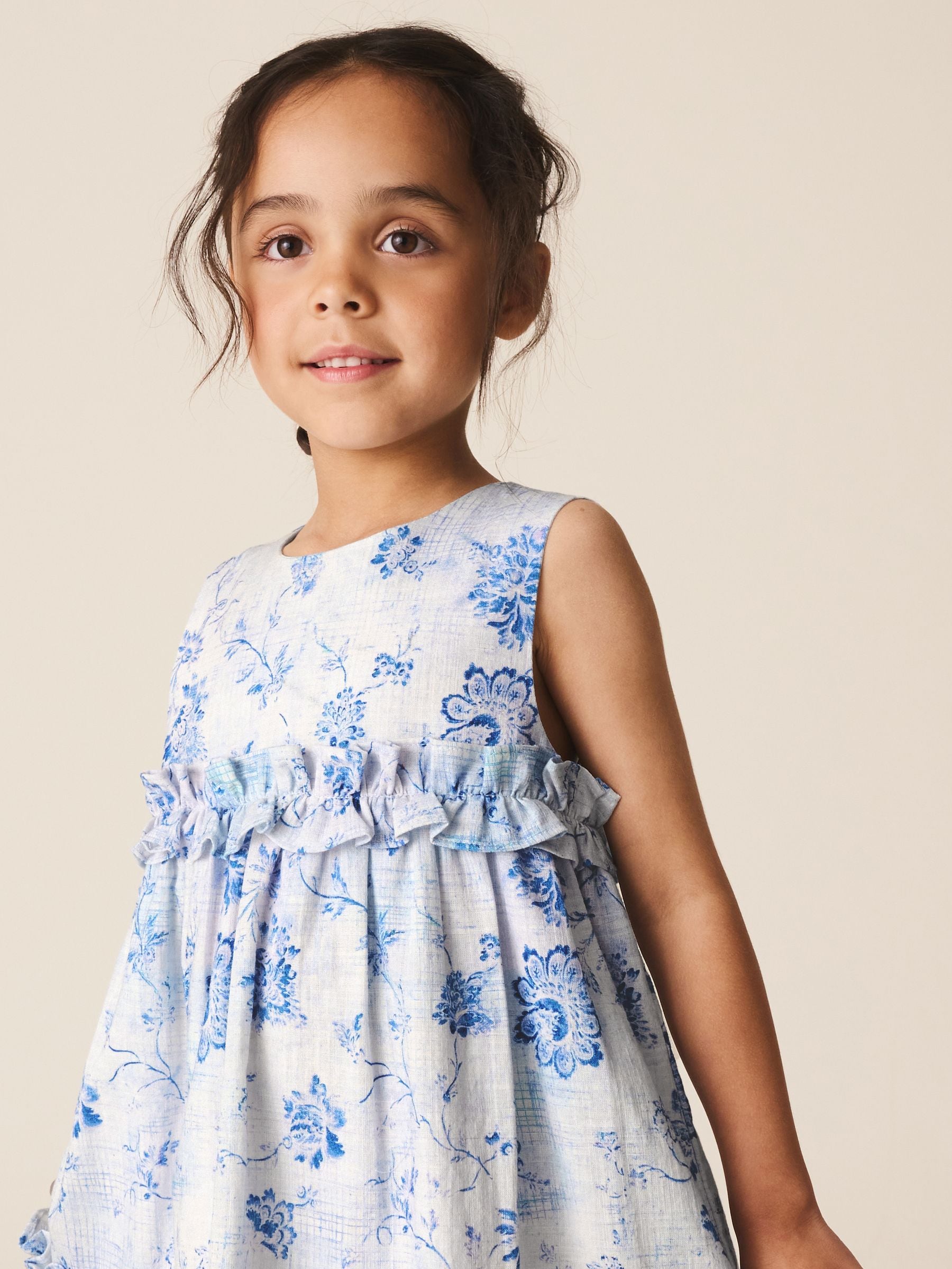Dsiney Kidz - Blue and White Floral Tiered Smock Dress (3-16yrs) image 4