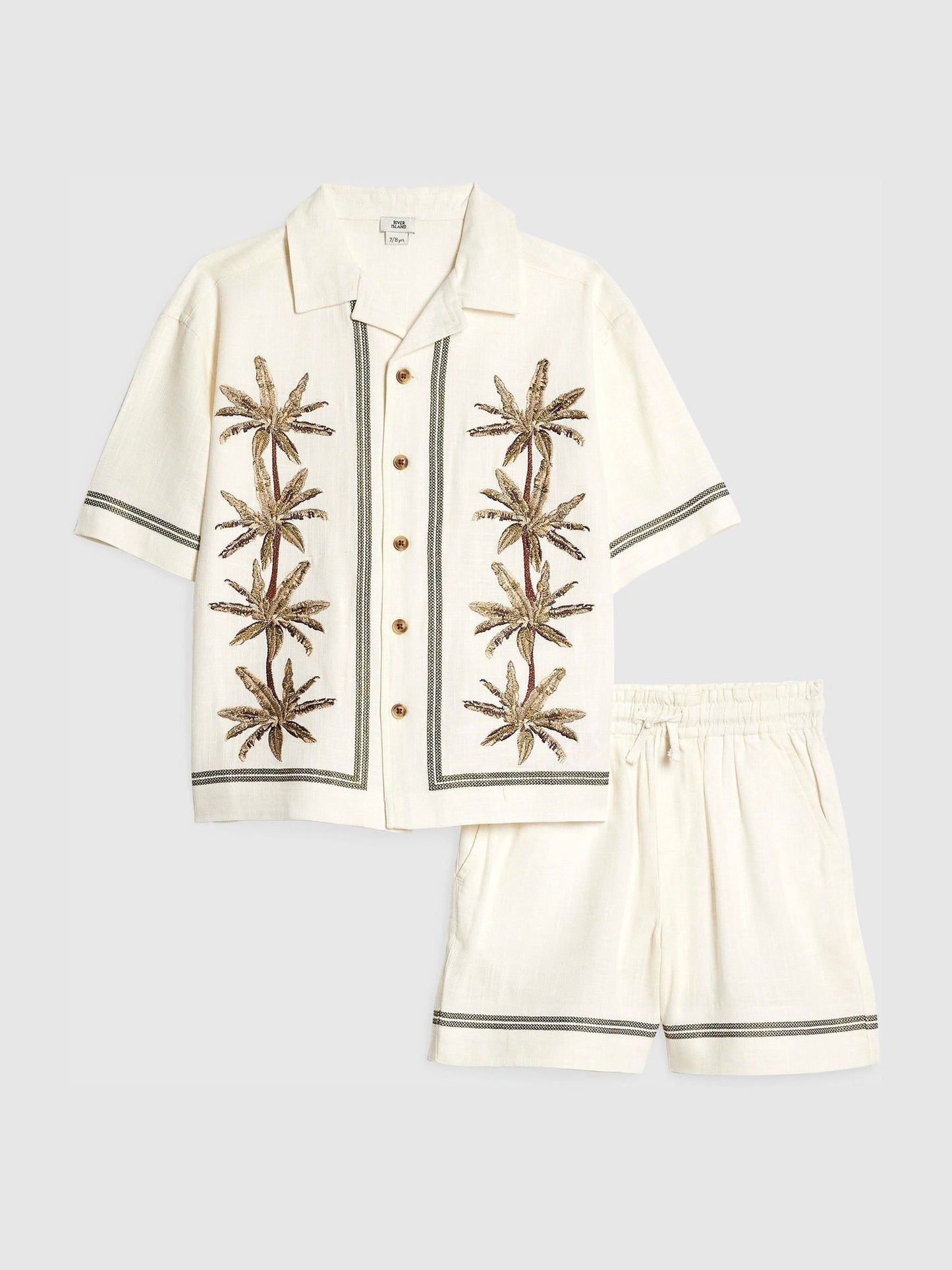 Dsiney Kidz - River Island Cream Embroidered Palm Shirt & Shorts Set image 1