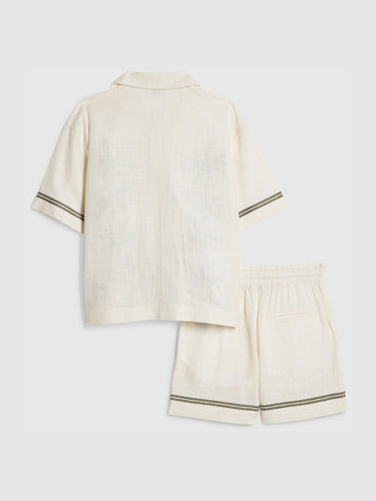 Dsiney Kidz - River Island Cream Embroidered Palm Shirt & Shorts Set image 2