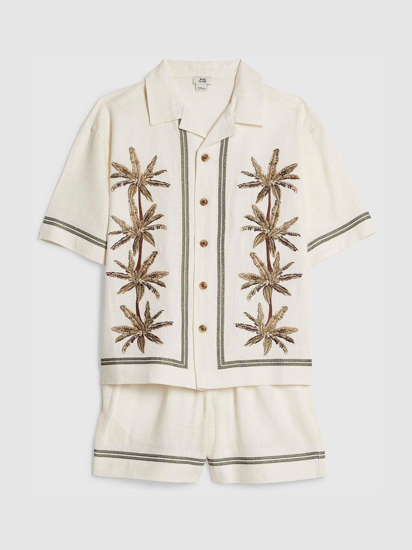 Dsiney Kidz - River Island Cream Embroidered Palm Shirt & Shorts Set image 3