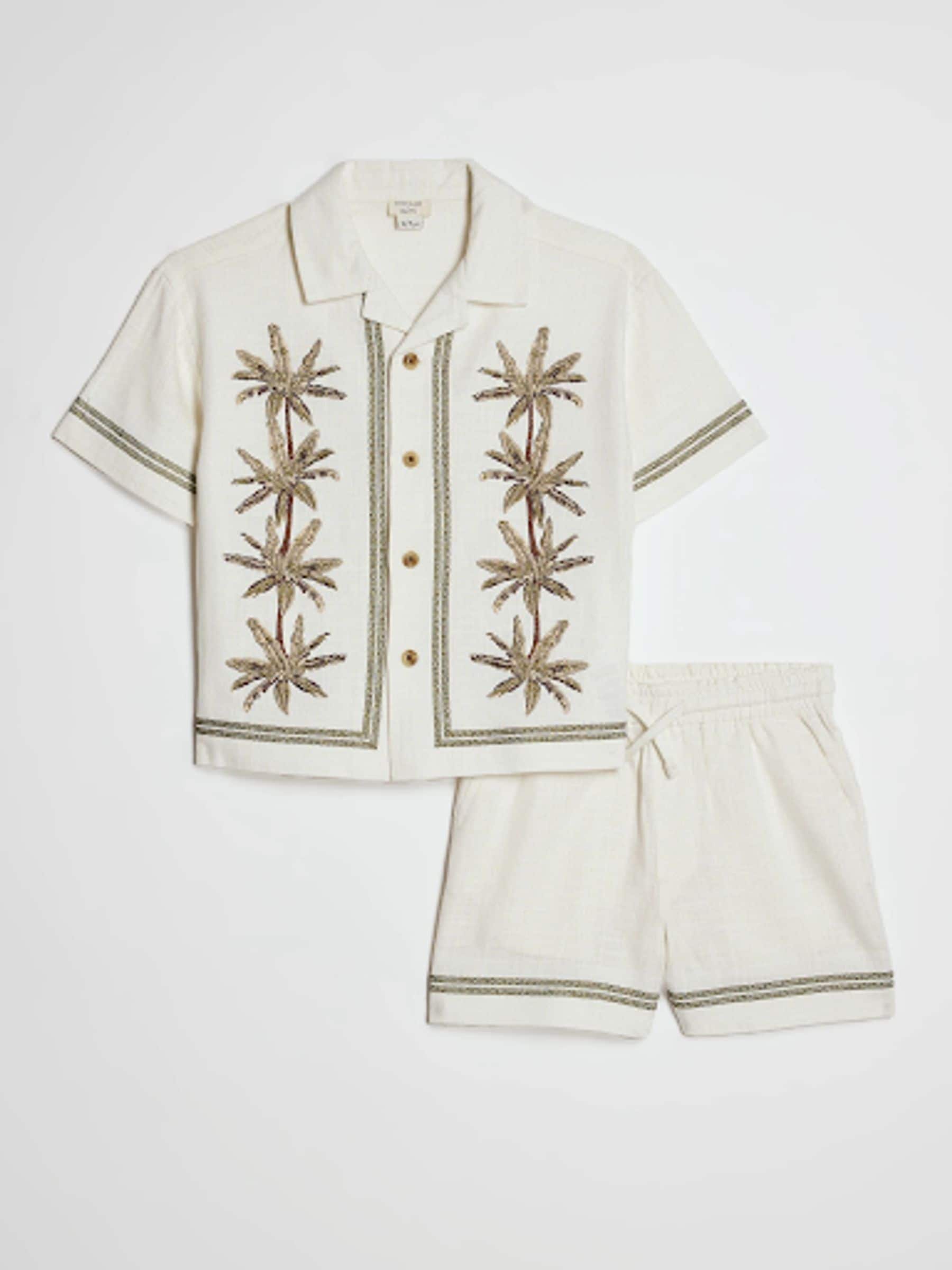 River Island Cream Embroidered Palm Shirt & Shorts Set image 1