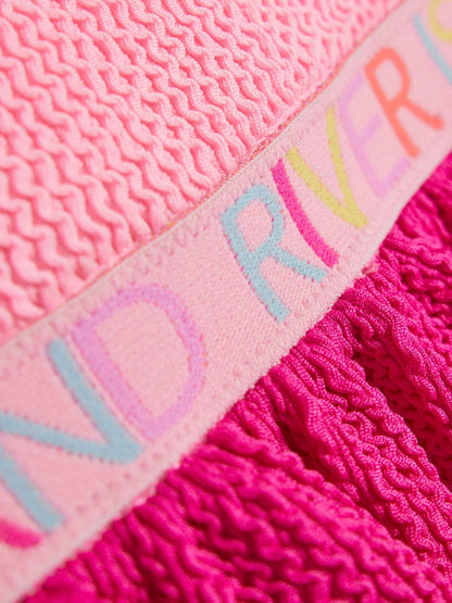 River Island Pink Logo Textured Frill Swimsuit image 3