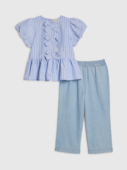 River Island Blue Seersucker Top & Jeans Set image 1
