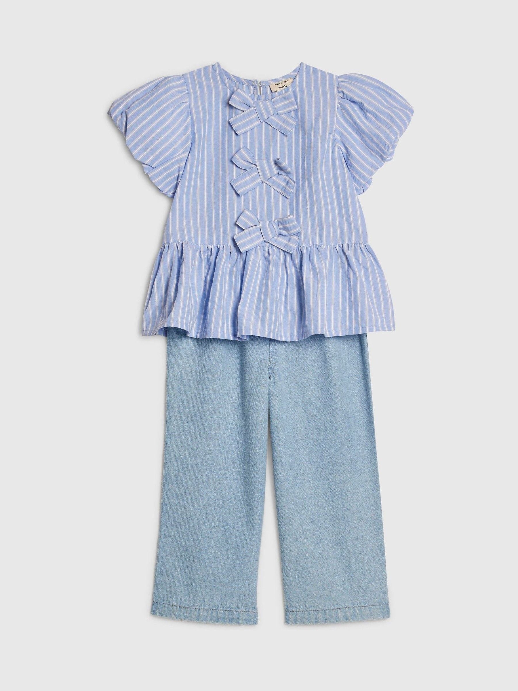 River Island Blue Seersucker Top & Jeans Set image 3