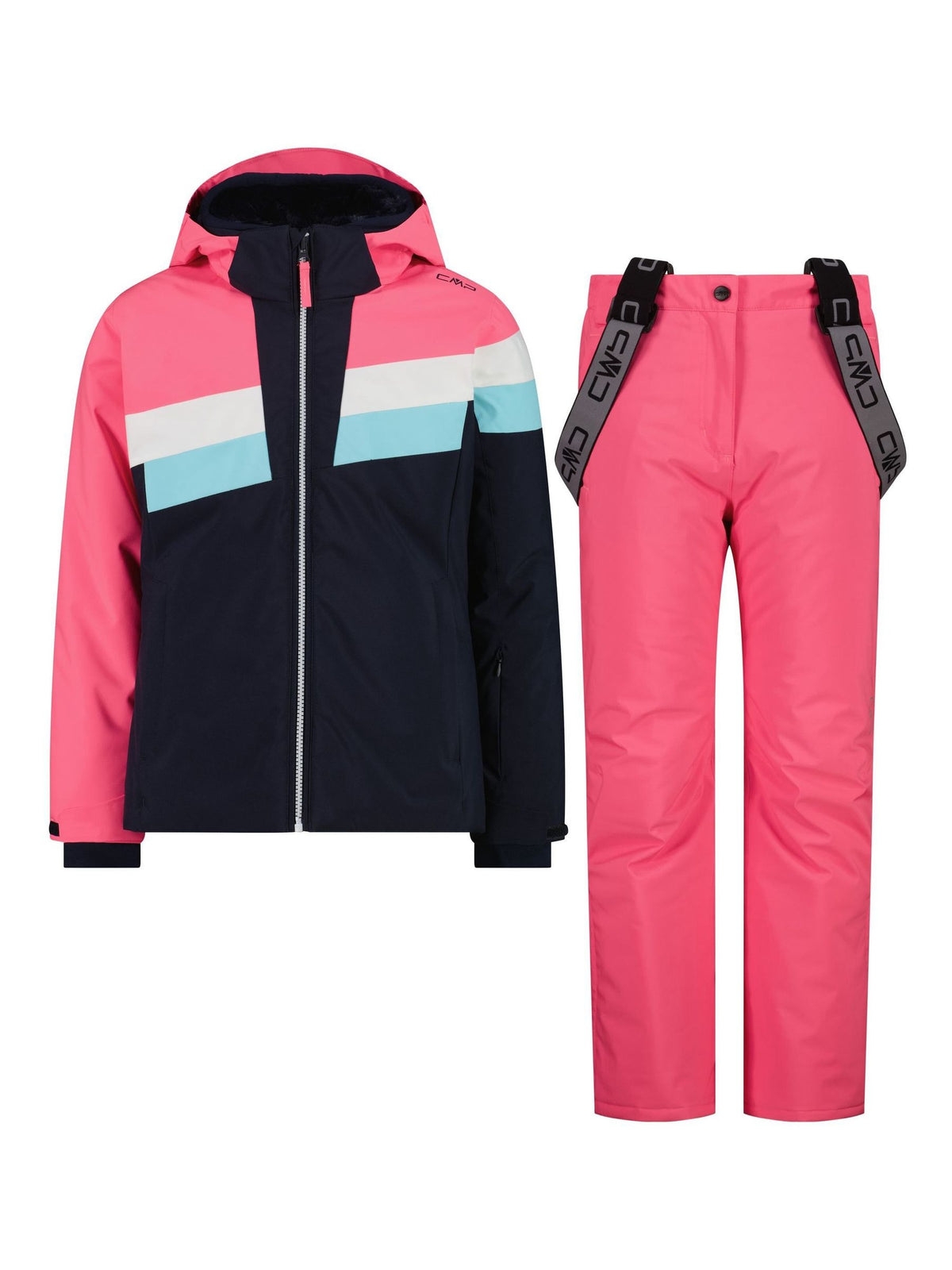 CMP Pink Striped Colour Block Waterproof Ski Jacket And Trousers Set - image 1
