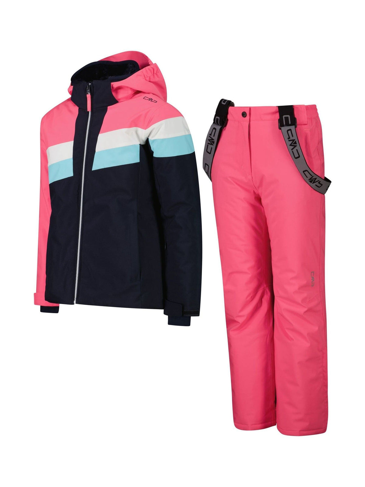 CMP Pink Striped Colour Block Waterproof Ski Jacket And Trousers Set - image 3