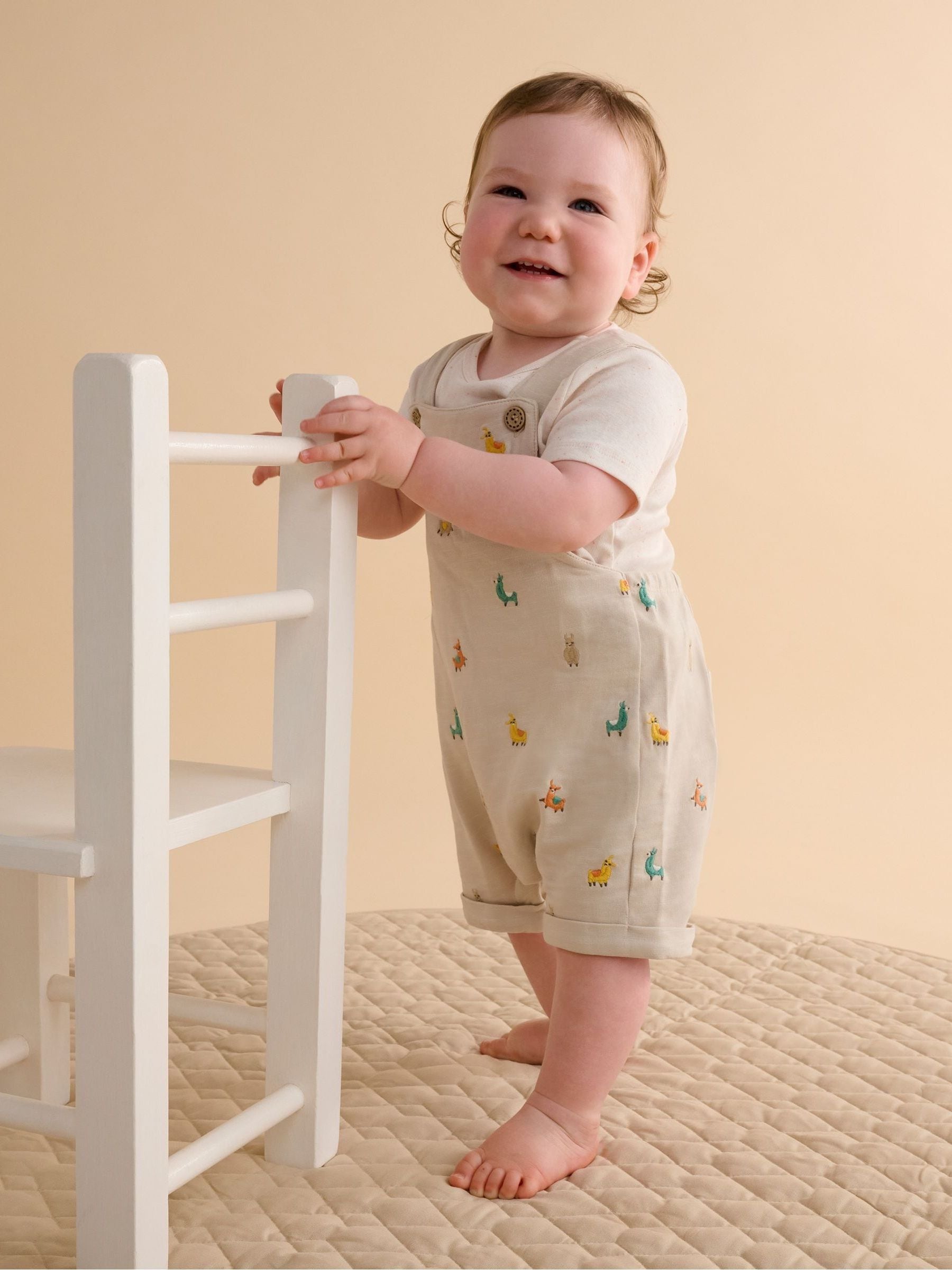 Purebaby Natural Turtle Broderie Dungaree and T-Shirt Set image 1