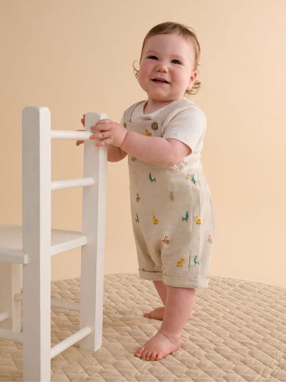 Purebaby Natural Turtle Broderie Dungaree and T-Shirt Set image 1