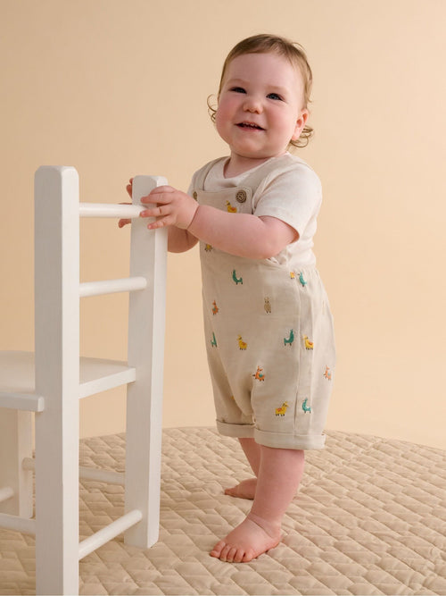 Purebaby Natural Turtle Broderie Dungaree and T-Shirt Set image 1