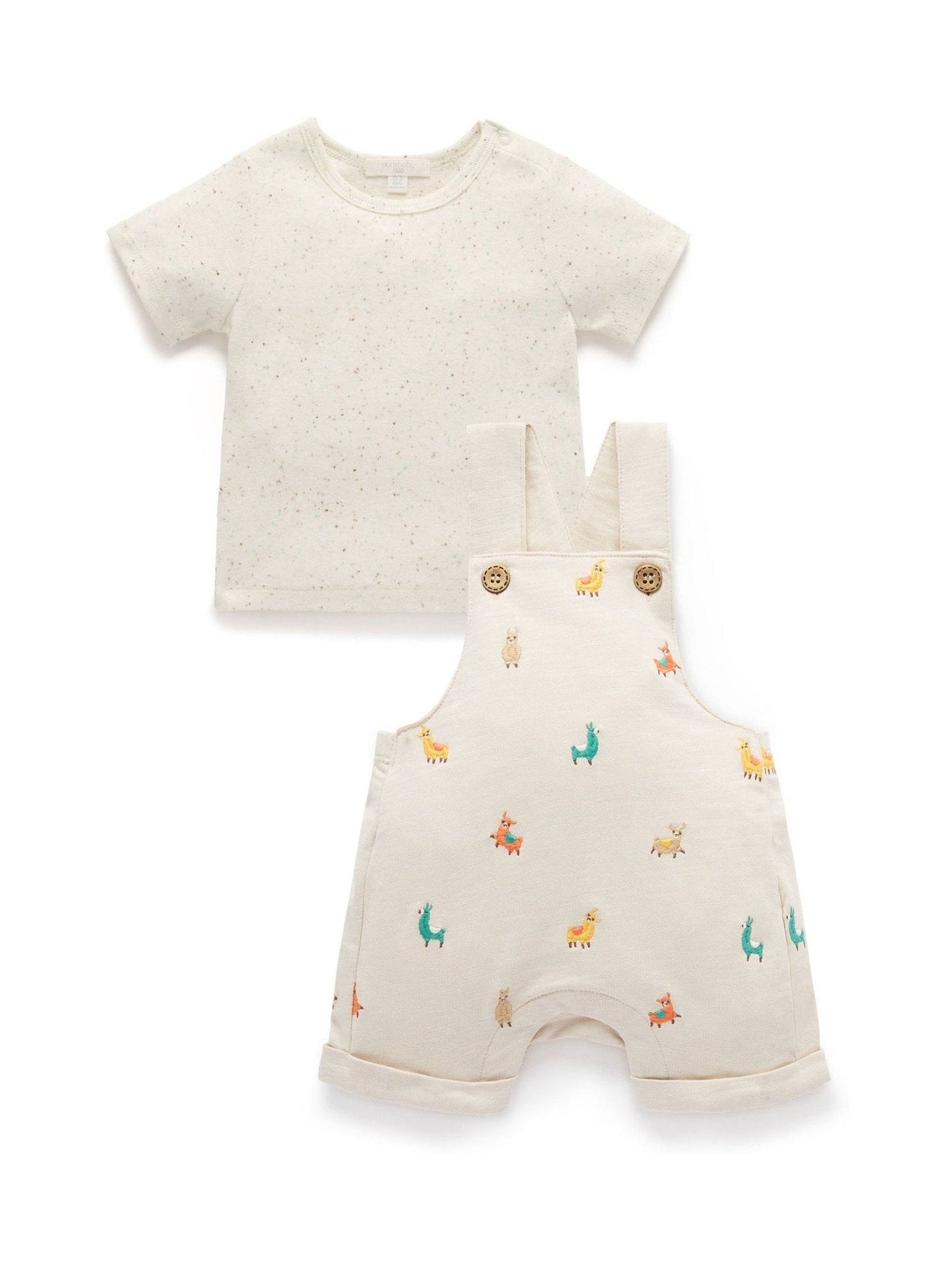 Purebaby Natural Turtle Broderie Dungaree and T-Shirt Set image 2