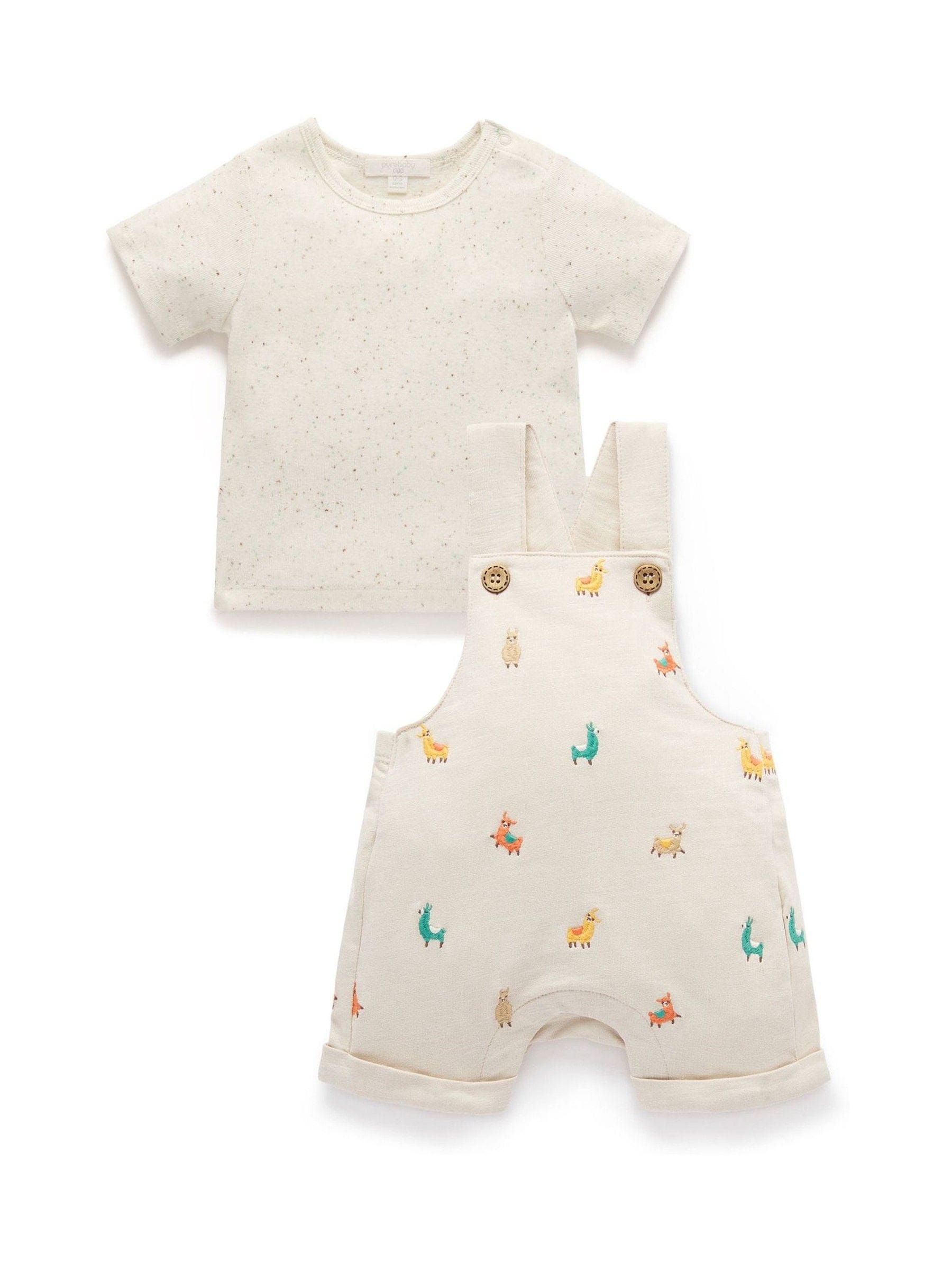 Purebaby Natural Turtle Broderie Dungaree and T-Shirt Set image 2
