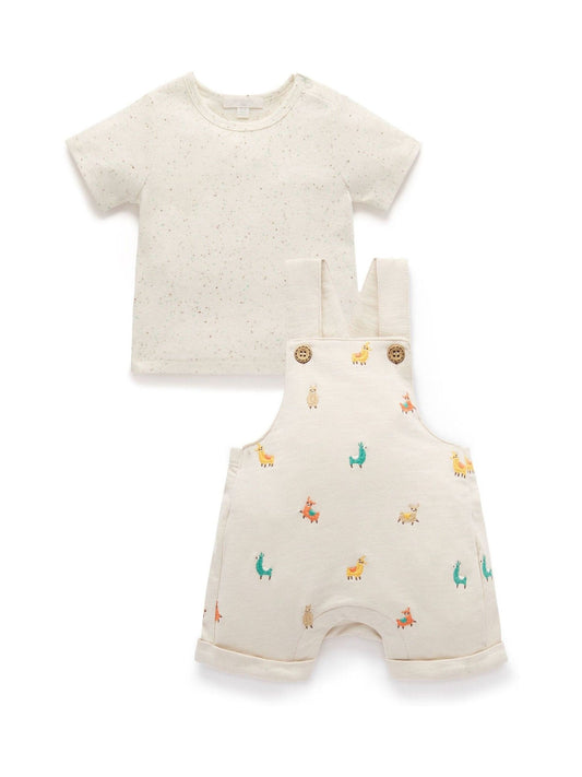 Purebaby Natural Turtle Broderie Dungaree and T-Shirt Set image 2