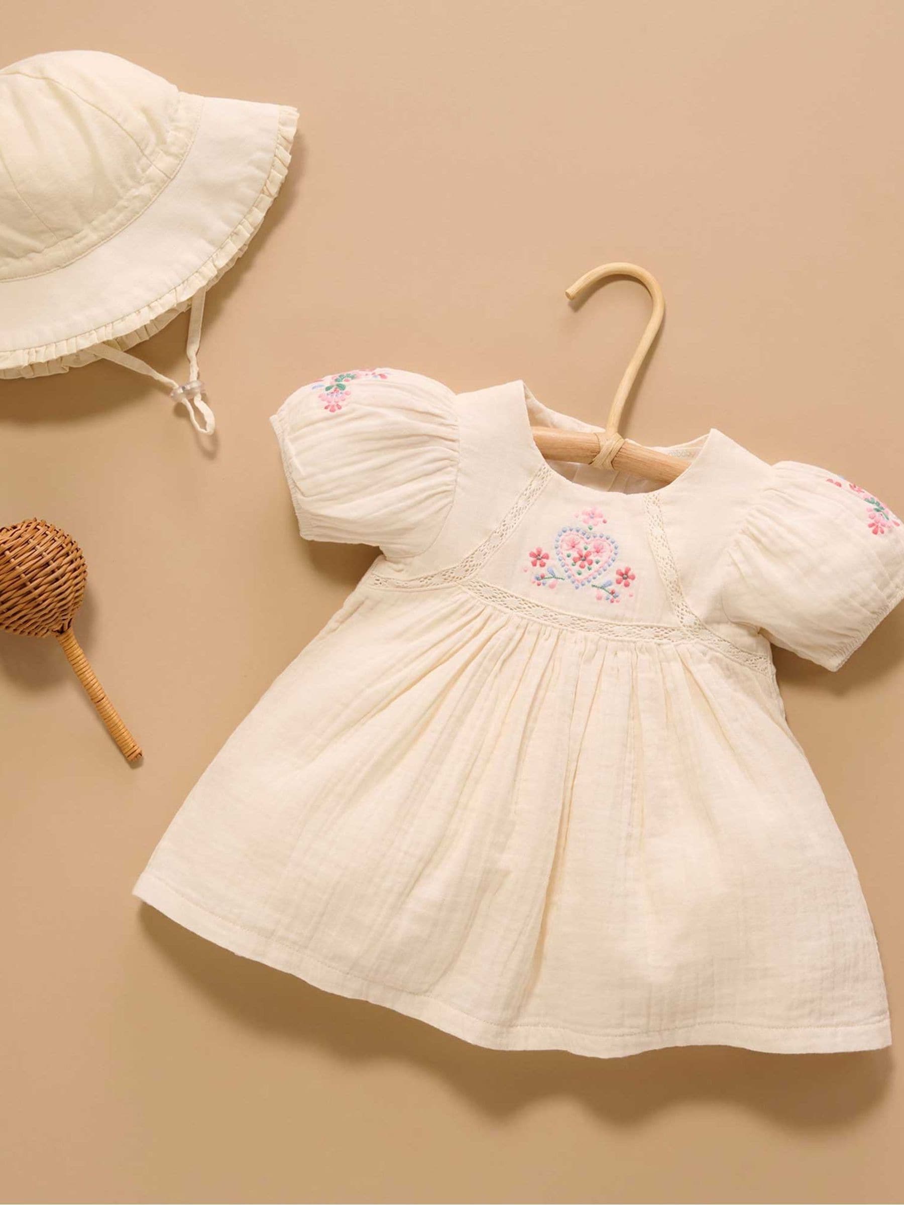 Purebaby White Embroidered Dress image 5