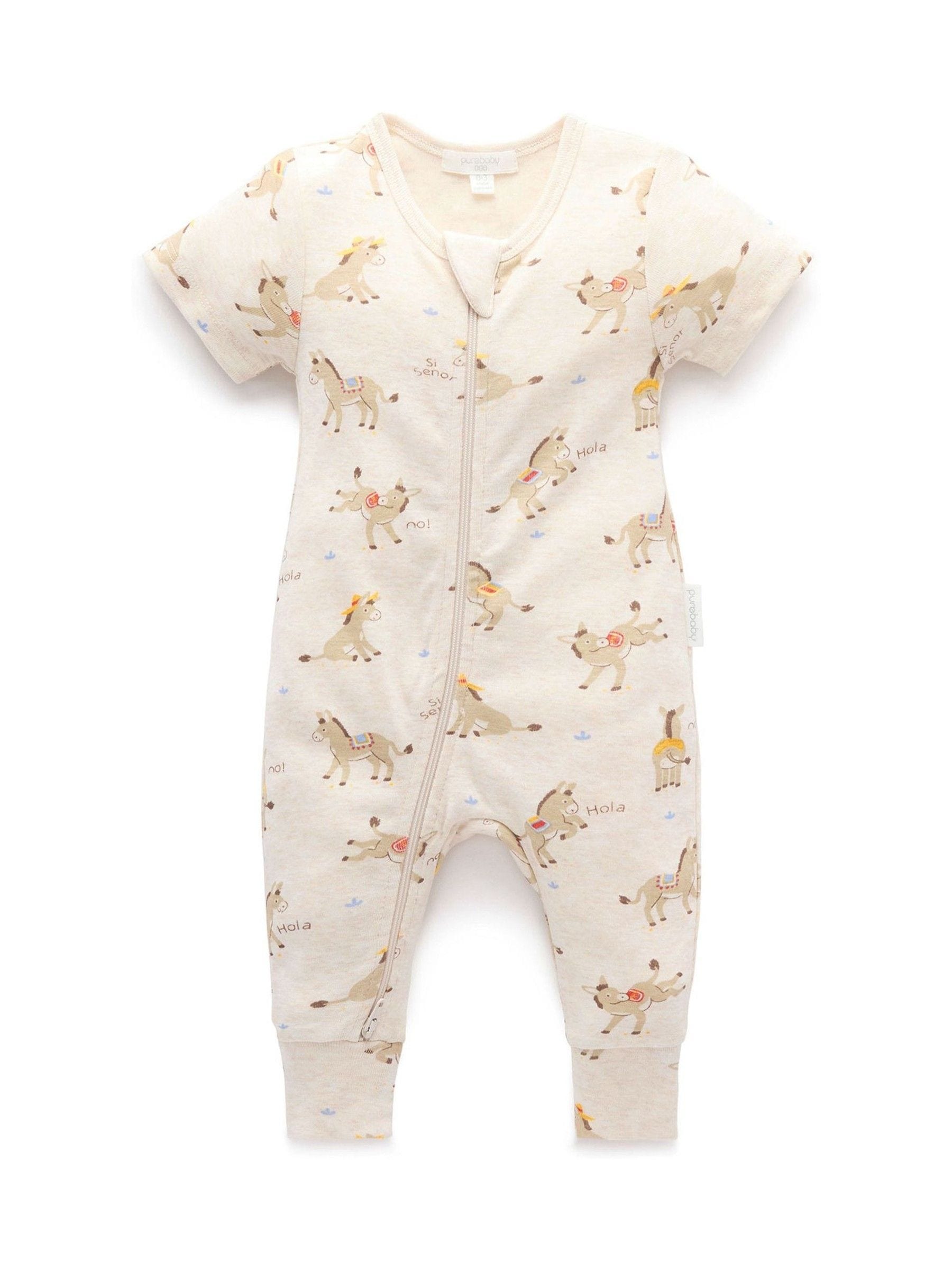 Purebaby Natural Rib Short Sleeve Zip Sleepsuit image 2