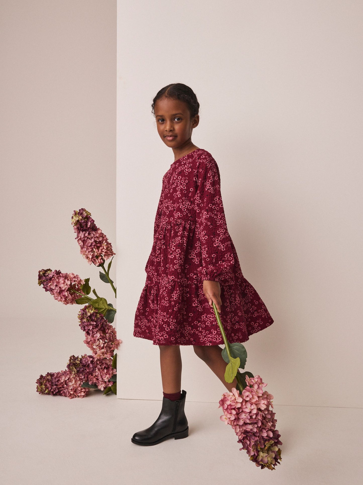 Dsiney Kidz - Pink Plum Long Sleeve Cinkle Jersey Dress (3-16yrs) image 1