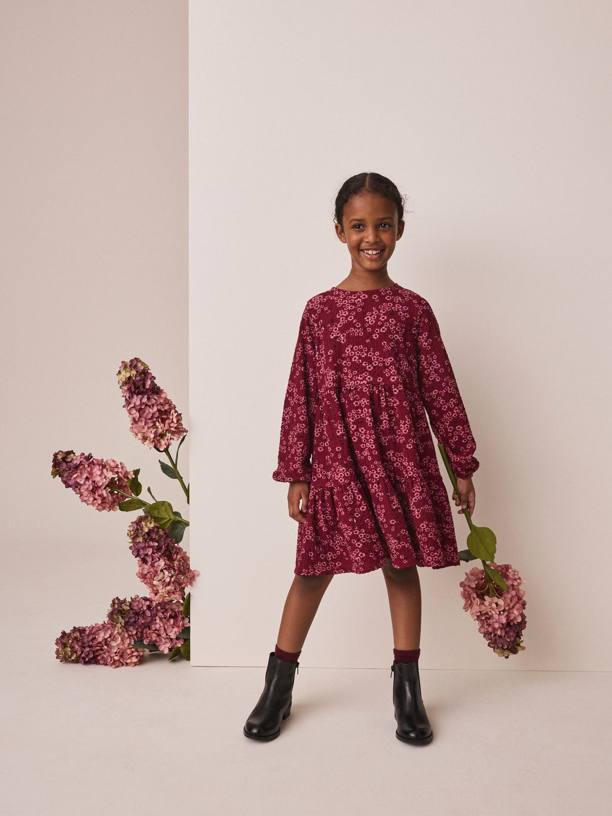 Dsiney Kidz - Pink Plum Long Sleeve Cinkle Jersey Dress (3-16yrs) image 2