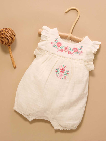 Purebaby White Embroidered Floral White Romper image 1