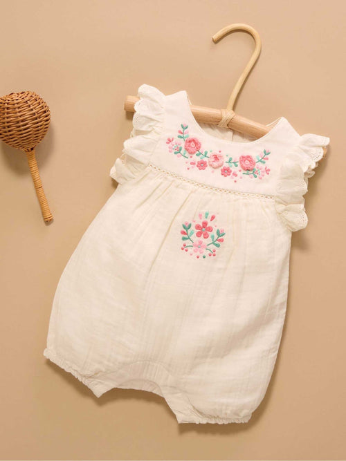 Purebaby White Embroidered Floral White Romper image 1