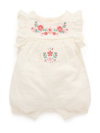 Purebaby White Embroidered Floral White Romper image 2