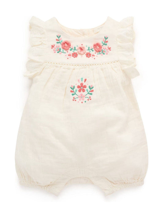 Purebaby White Embroidered Floral White Romper image 2