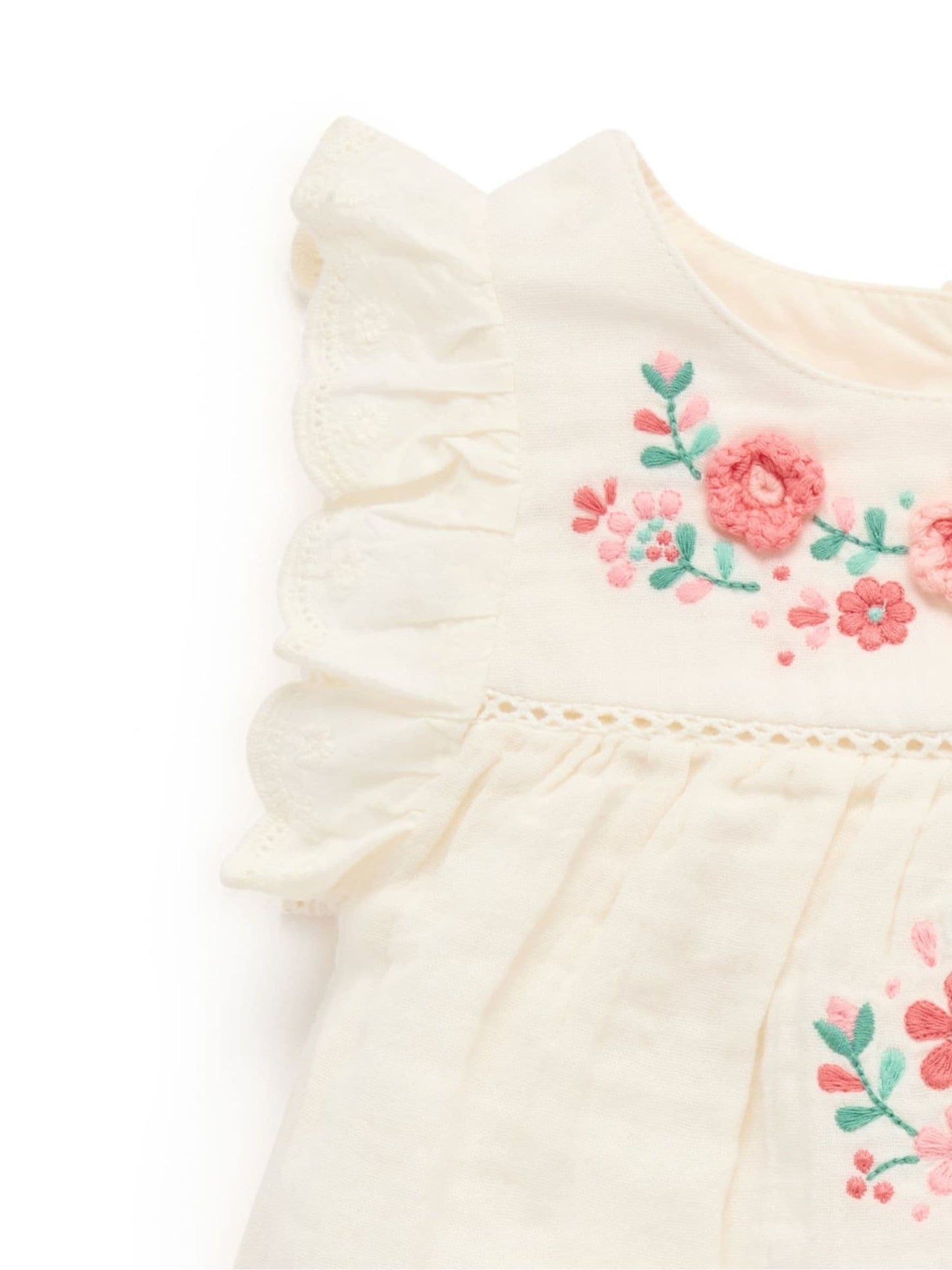 Purebaby White Embroidered Floral White Romper image 3