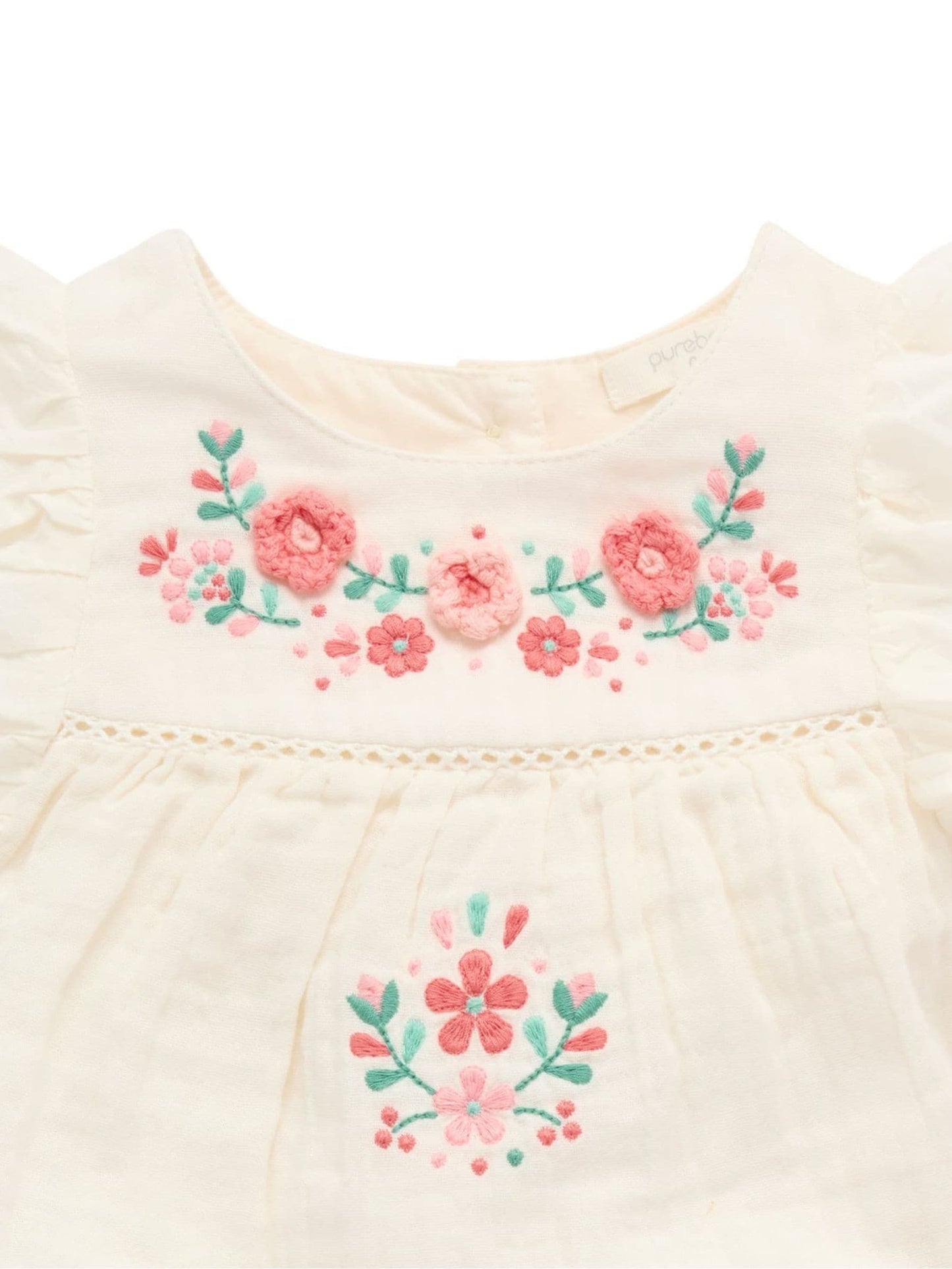 Purebaby White Embroidered Floral White Romper image 4