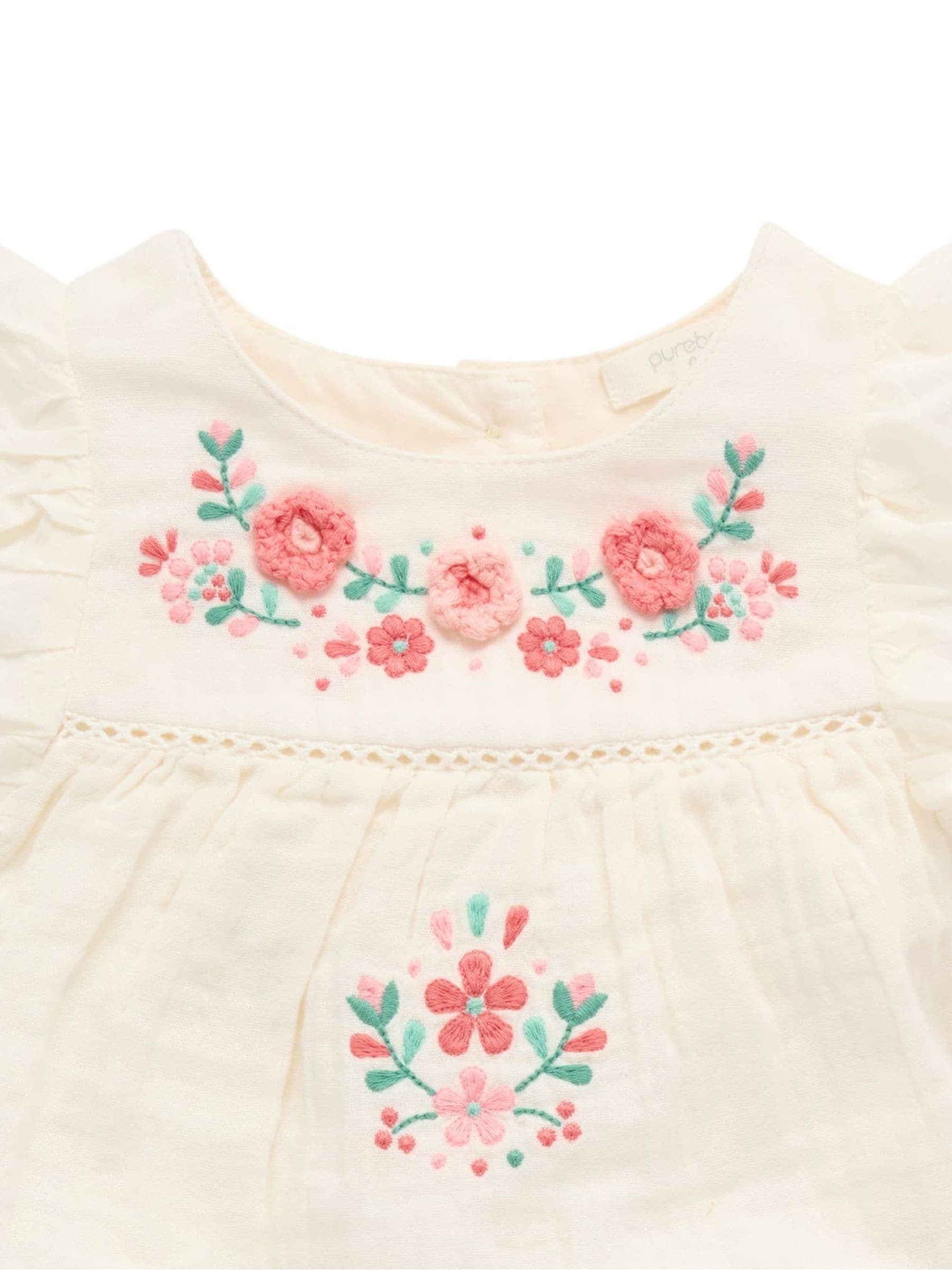 Purebaby White Embroidered Floral White Romper image 4