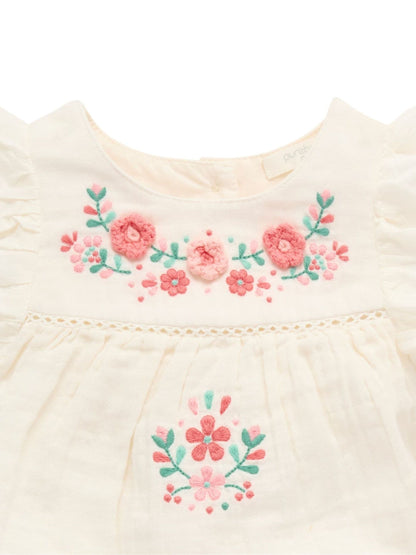 Purebaby White Embroidered Floral White Romper image 4