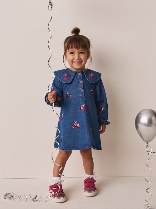 Dsiney Kidz - Blue Cherry Sequin Denim Dress (3mths-8yrs) image 1