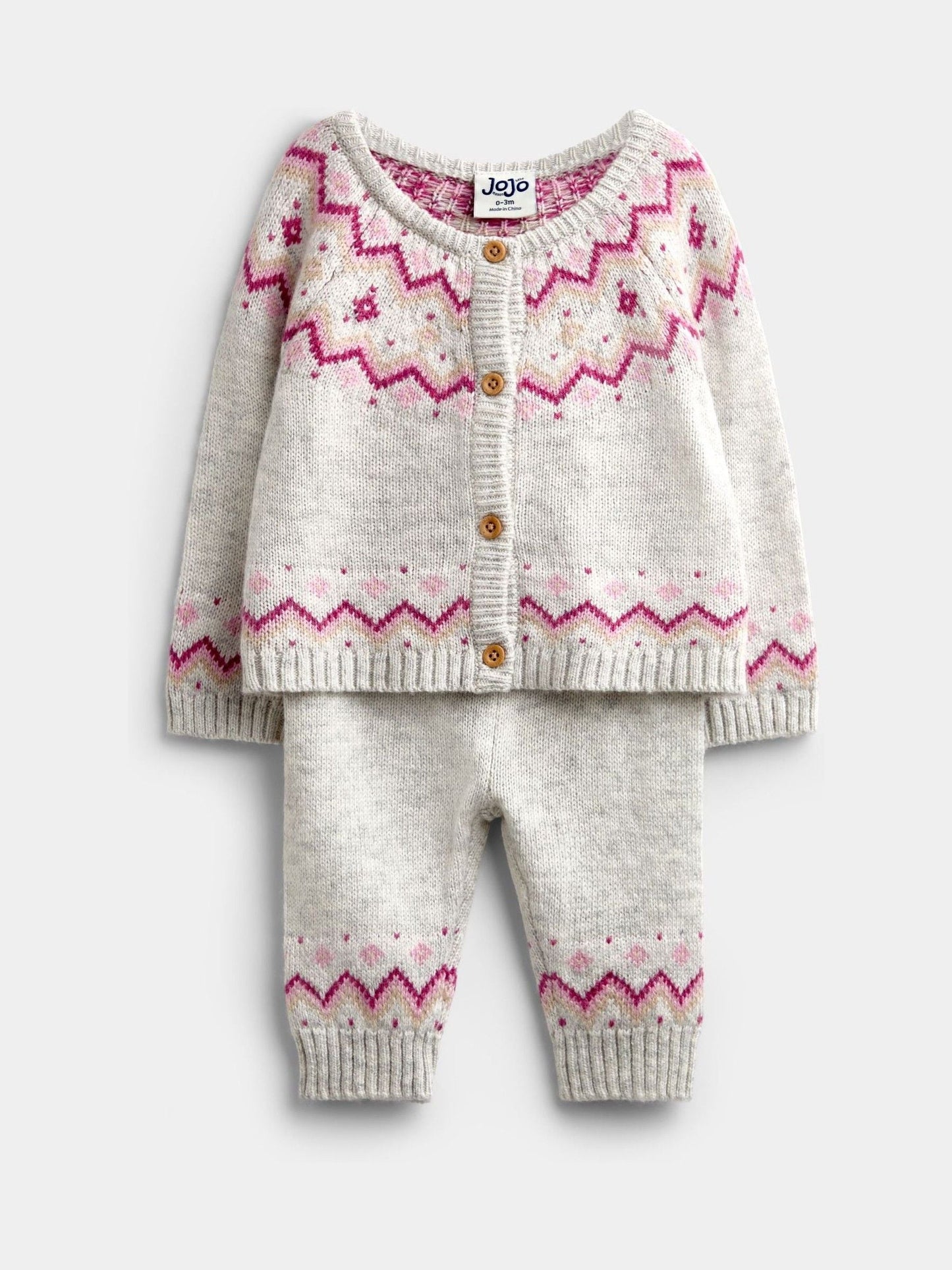 Dsiney Kidz - JoJo Maman Bébé Light Grey 3-Piece Fairisle Knit Set image 2