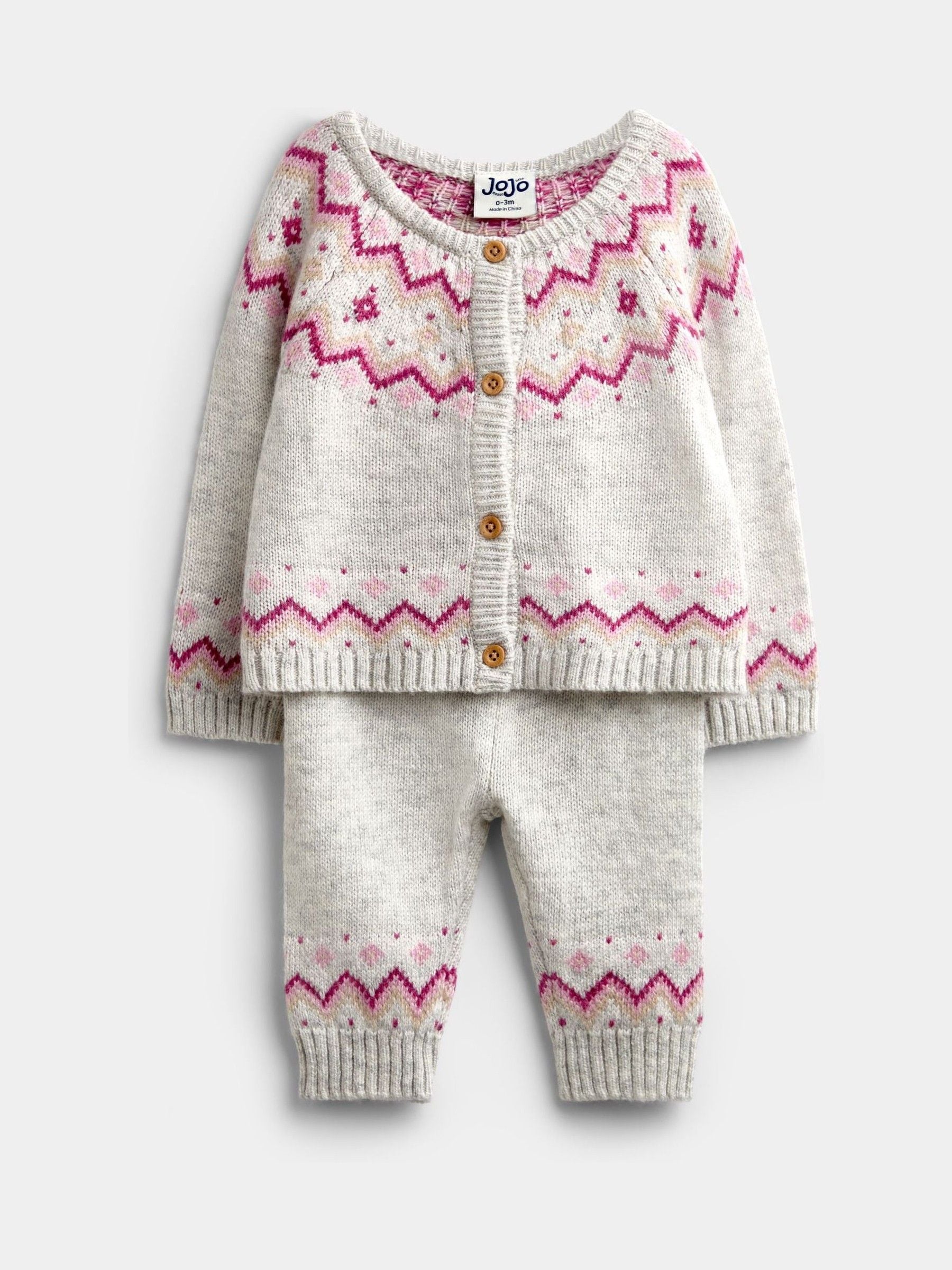 Dsiney Kidz - JoJo Maman Bébé Light Grey 3-Piece Fairisle Knit Set image 2