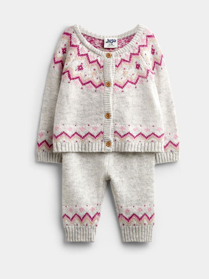 Dsiney Kidz - JoJo Maman Bébé Light Grey 3-Piece Fairisle Knit Set image 2