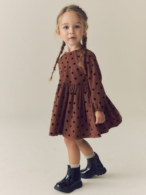 Dsiney Kidz - Chocolate Brown Spot Long Sleeve Cord Dress (3mths-8yrs) image 1