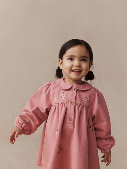 Dusky Pink Embroidered Long Sleeve Twill Dress (3mths-8yrs) - image 3