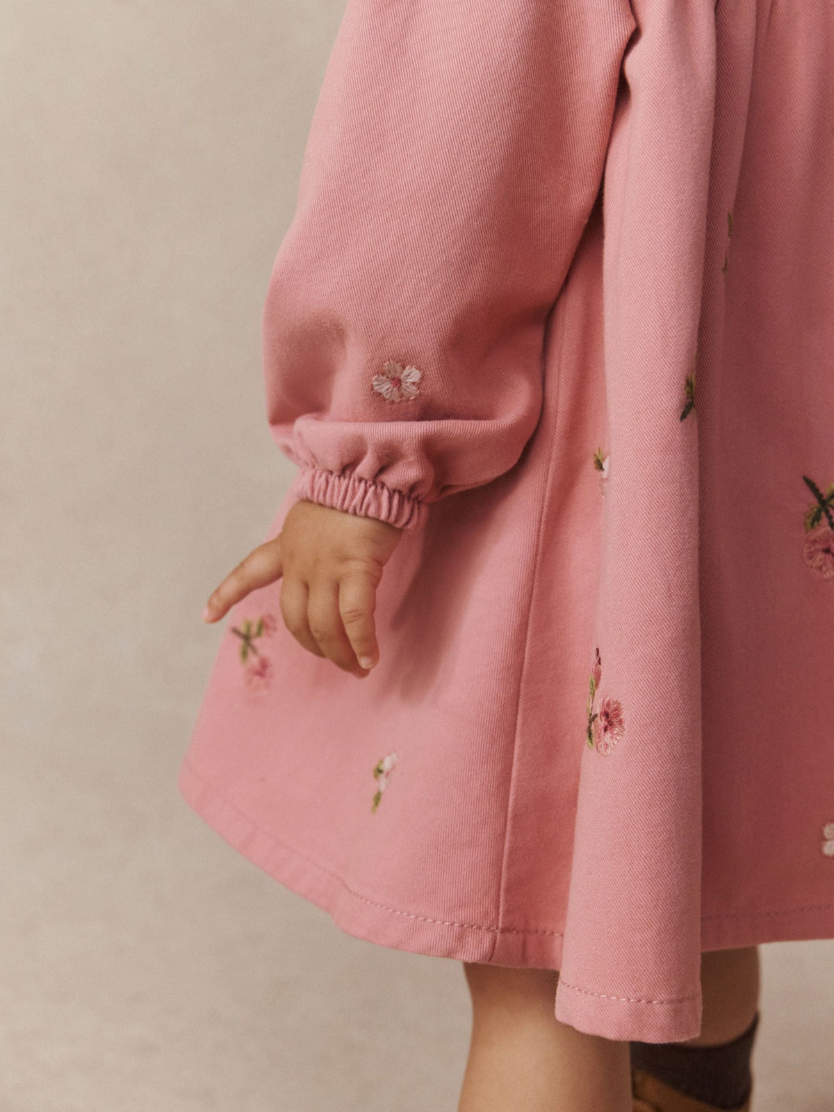 Dusky Pink Embroidered Long Sleeve Twill Dress (3mths-8yrs) - image 5