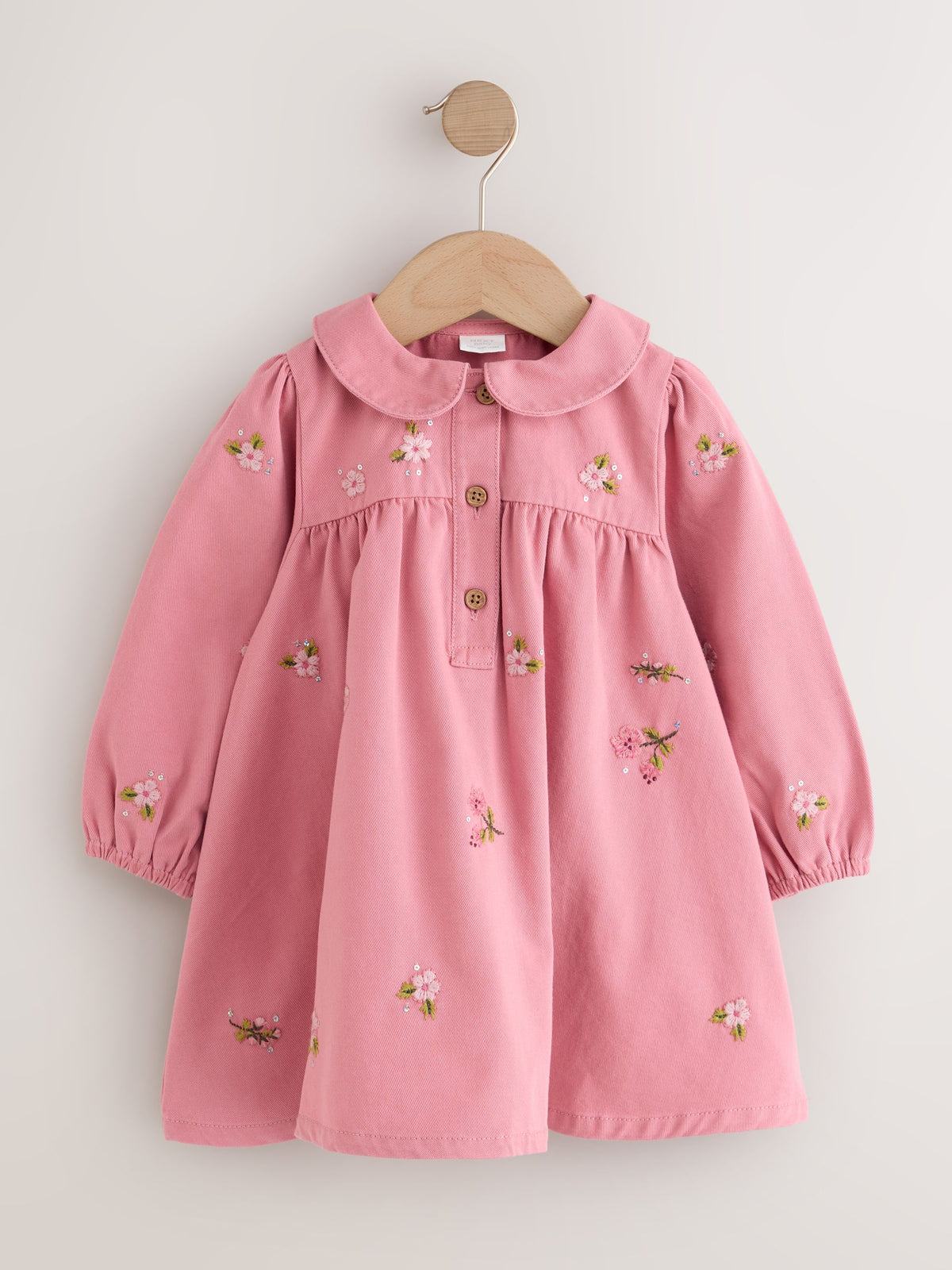 Dusky Pink Embroidered Long Sleeve Twill Dress (3mths-8yrs) - image 6