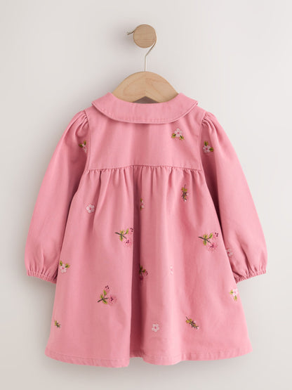Dusky Pink Embroidered Long Sleeve Twill Dress (3mths-8yrs) - image 7