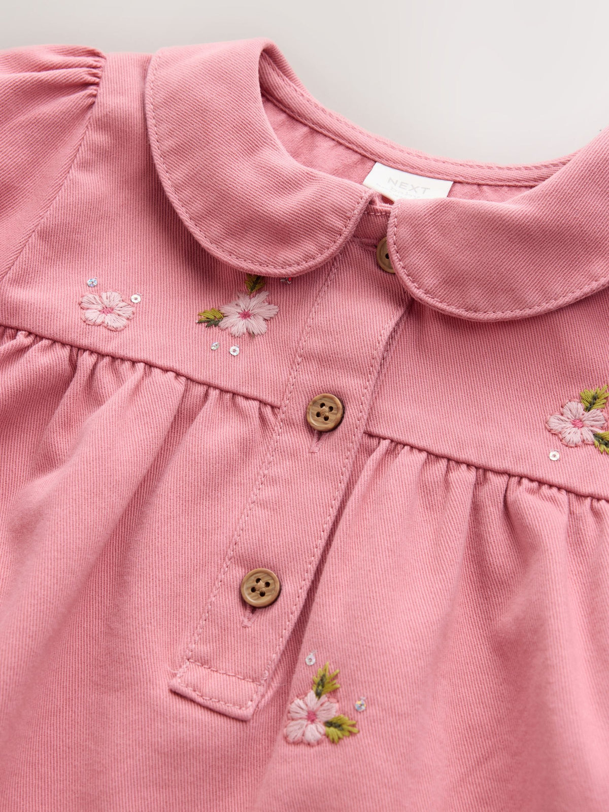 Dusky Pink Embroidered Long Sleeve Twill Dress (3mths-8yrs) - image 8